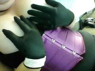 Mummy In Purple Corset & Satin Gloves Playing With Ample Tits2